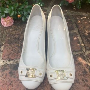 Tory Burch White leather cork wedges Sz 40